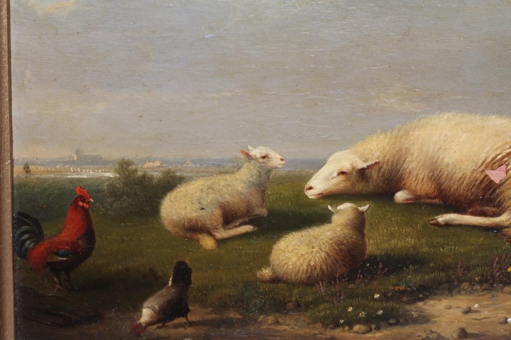 FRANZ VAN SEVERDONCK (Belgian 1809-1889) Sheep and Wild Fowl in Pasture, signed lower right, oil on Image