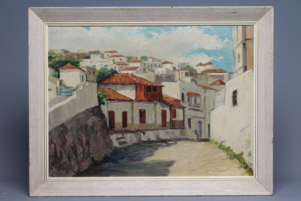 PHILIP NAVIASKY (1894-1983) View of a Continental Town, signed lower left, oil on canvas, 20" x 30", Image