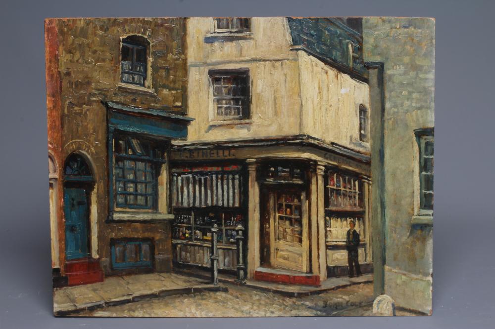 JOHN VICAT COLE (1903-1975) Binelli Shop, Brighton, signed lower right, oil on board, 14" x 18", Image