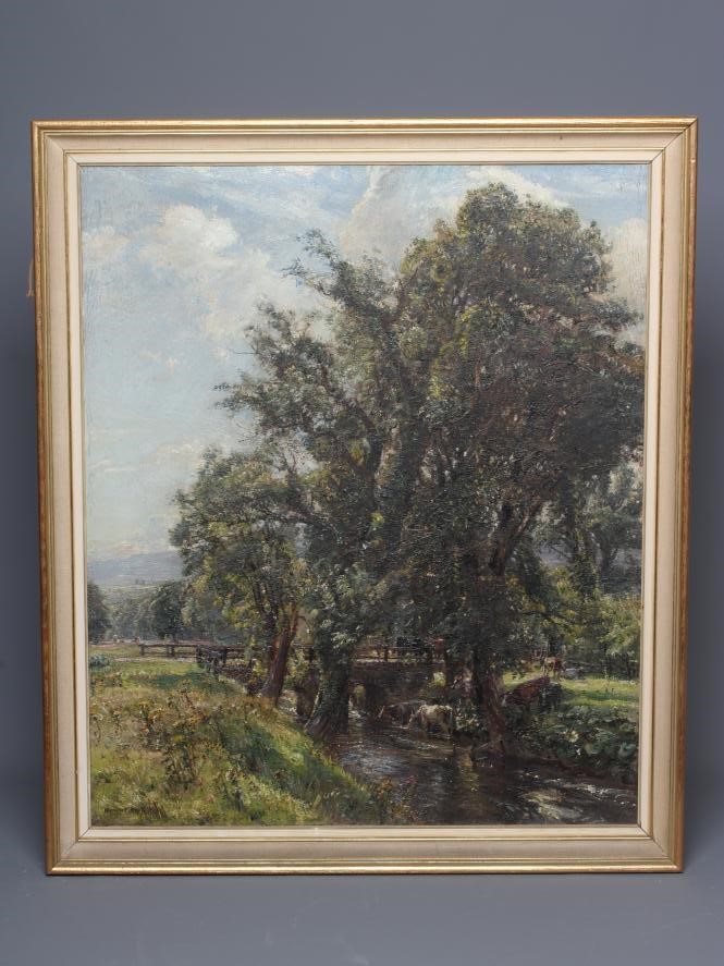 HERBERT F ROYLE (1870-1958) Wharfedale near Ilkley, signed lower left, oil on canvas, 30" x 24 1/2", Image