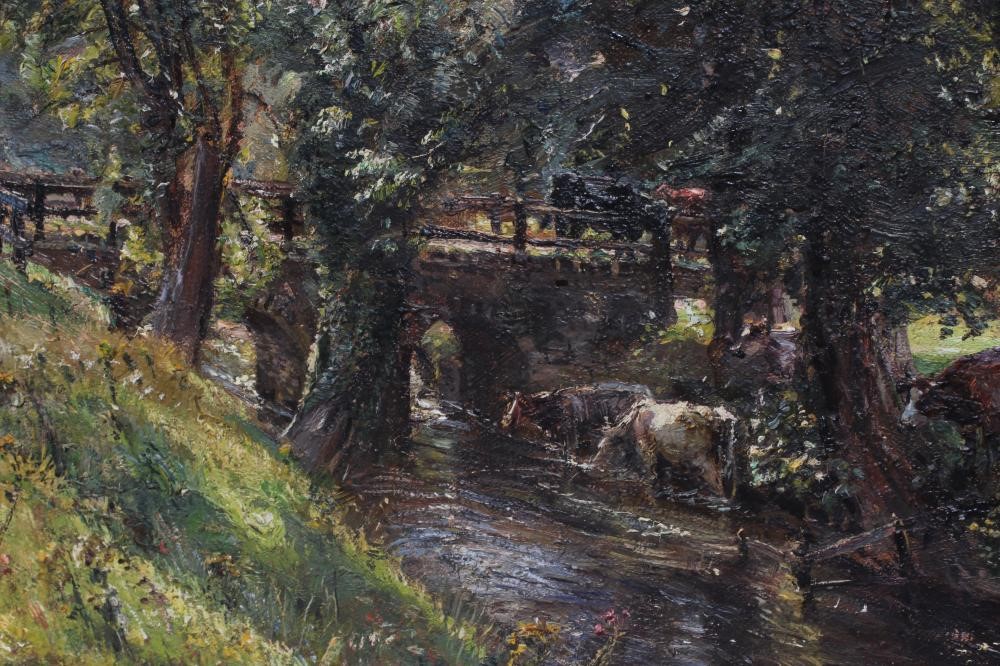 HERBERT F ROYLE (1870-1958) Wharfedale near Ilkley, signed lower left, oil on canvas, 30" x 24 1/2", Image