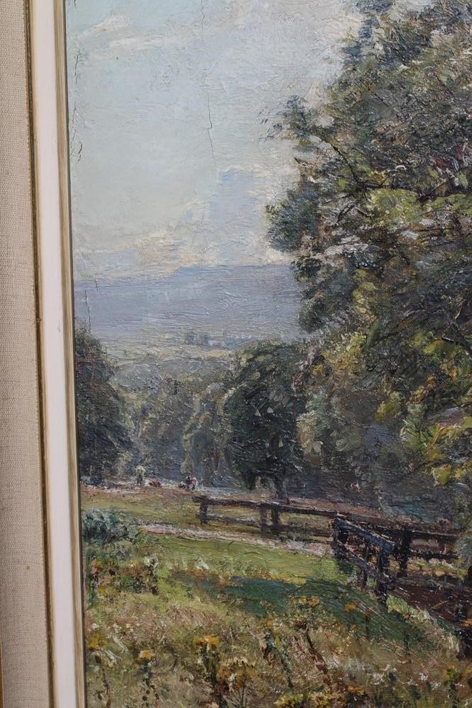 HERBERT F ROYLE (1870-1958) Wharfedale near Ilkley, signed lower left, oil on canvas, 30" x 24 1/2", Image