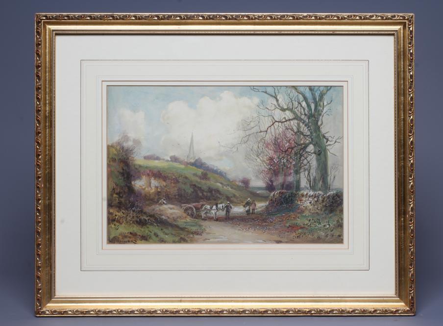 WILLIAM MANNERS (1860-1930) Horse and Cart on a Country Lane, signed lower left, watercolour Image