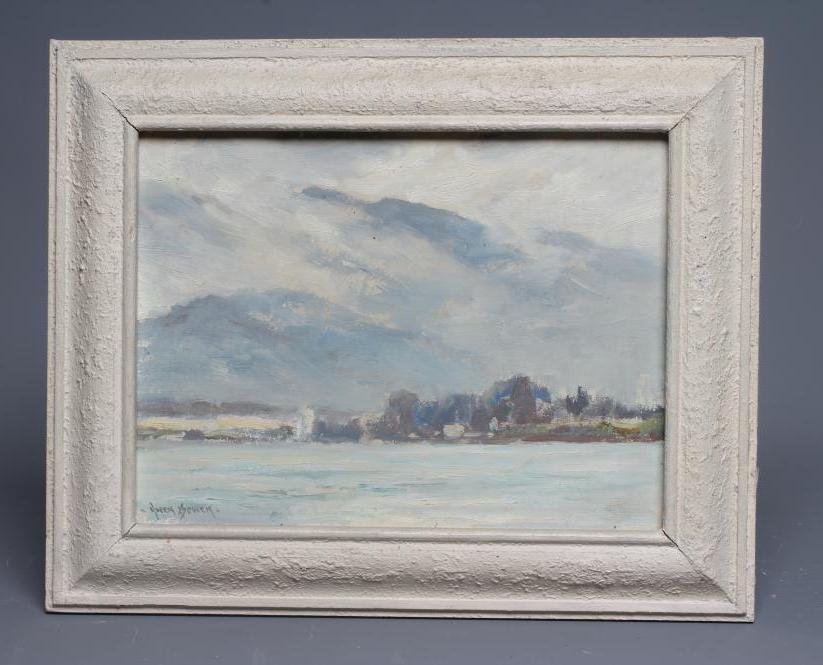 OWEN BOWEN (1873-1967) Lakeland View with Hills Beyond, signed lower left, oil on board, 9 1/4" x 11 Image