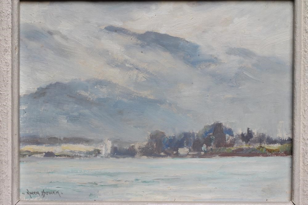 OWEN BOWEN (1873-1967) Lakeland View with Hills Beyond, signed lower left, oil on board, 9 1/4" x 11 Image