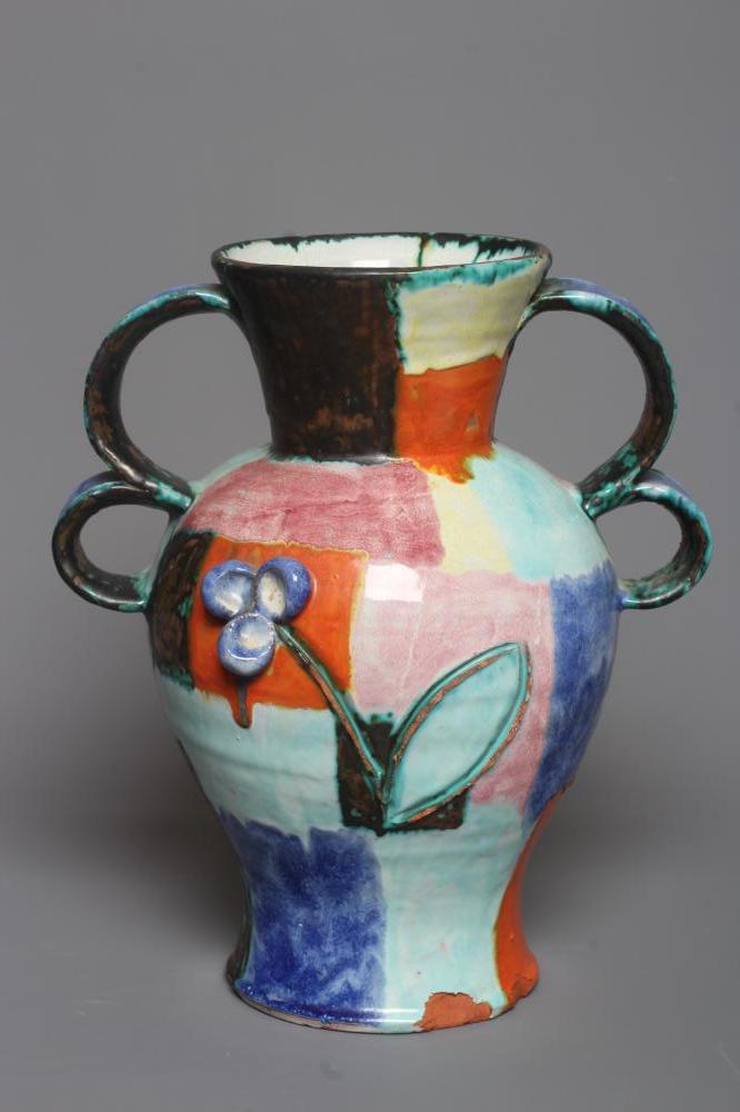 WALTER BOSSE FOR GOLDSCHEIDER- a terracotta vase of inverted baluster form with two double loop Image