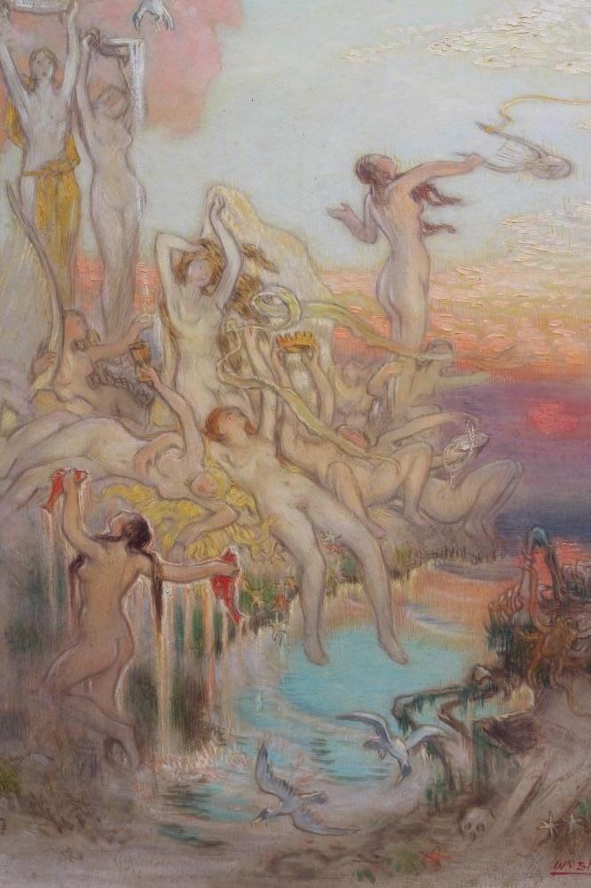 WILLIAM SHACKLETON (1872-1933) Sirens, signed lower right and dated '25, mixed media, 12 3/4" x 9 Image