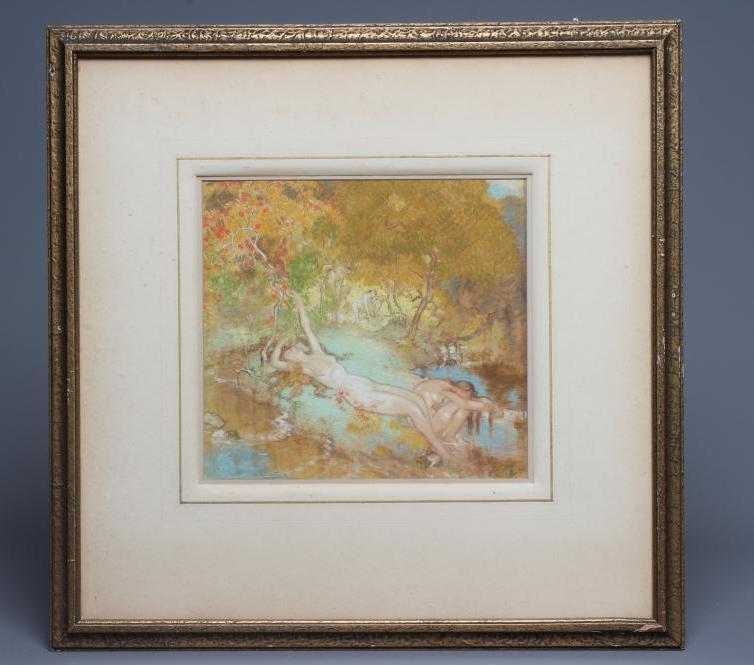 WILLIAM SHACKLETON (1872-1933) Nude Women Bathing in a Clearing, signed lower left and dated '27, Image