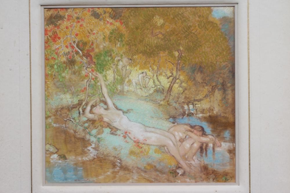 WILLIAM SHACKLETON (1872-1933) Nude Women Bathing in a Clearing, signed lower left and dated '27, Image