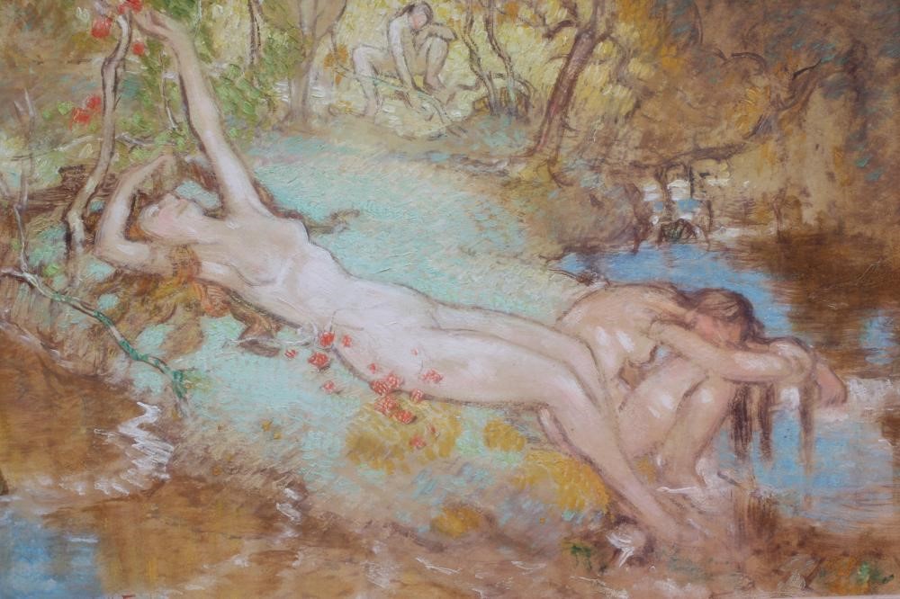 WILLIAM SHACKLETON (1872-1933) Nude Women Bathing in a Clearing, signed lower left and dated '27, Image