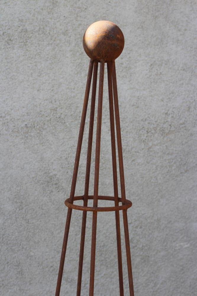 A PAIR OF WROUGHT IRON CONICAL PLANT OBELISKS with ball finials, 17" w x 72" h (Est. plus 24% Image