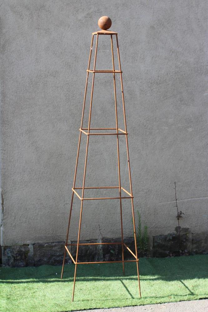 A WROUGHT IRON SQUARE PLANT OBELISK with ball finial, 22" w x 83" h (Est. plus 24% premium inc. VAT) Image