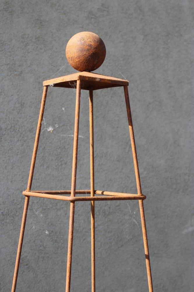 A WROUGHT IRON SQUARE PLANT OBELISK with ball finial, 22" w x 83" h (Est. plus 24% premium inc. VAT) Image