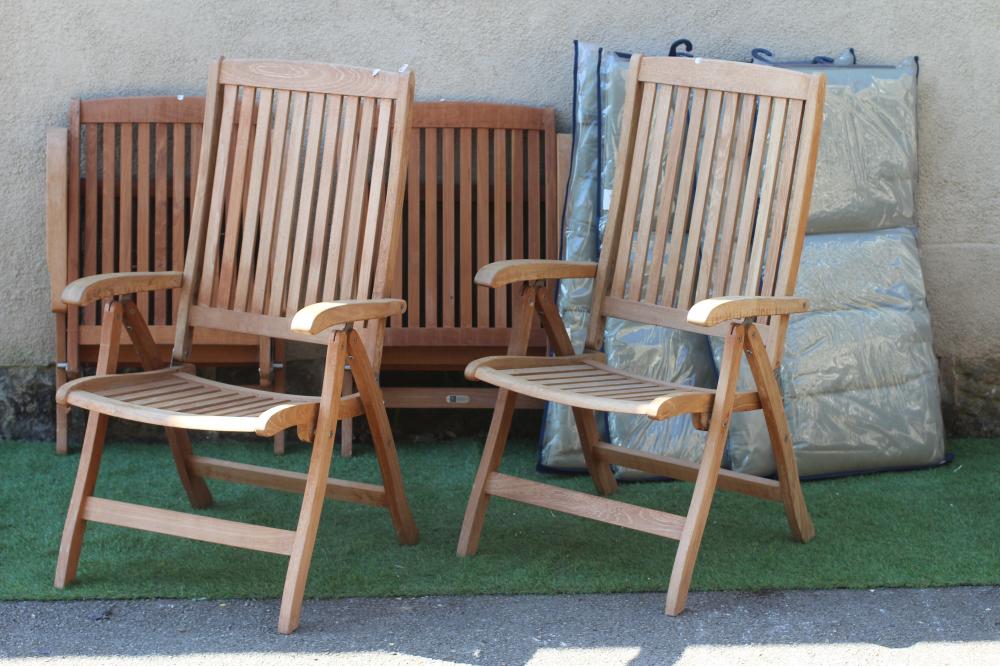 A SET OF FOUR HARDWOOD FOLDING ARMCHAIRS, modern, of slatted form, labelled for Neptune, 23" w x 18" Image