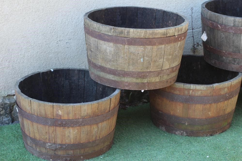 A SET OF FIVE COOPERED AND STAVED BARREL PLANTERS (Est. plus 24% premium inc. VAT) Image