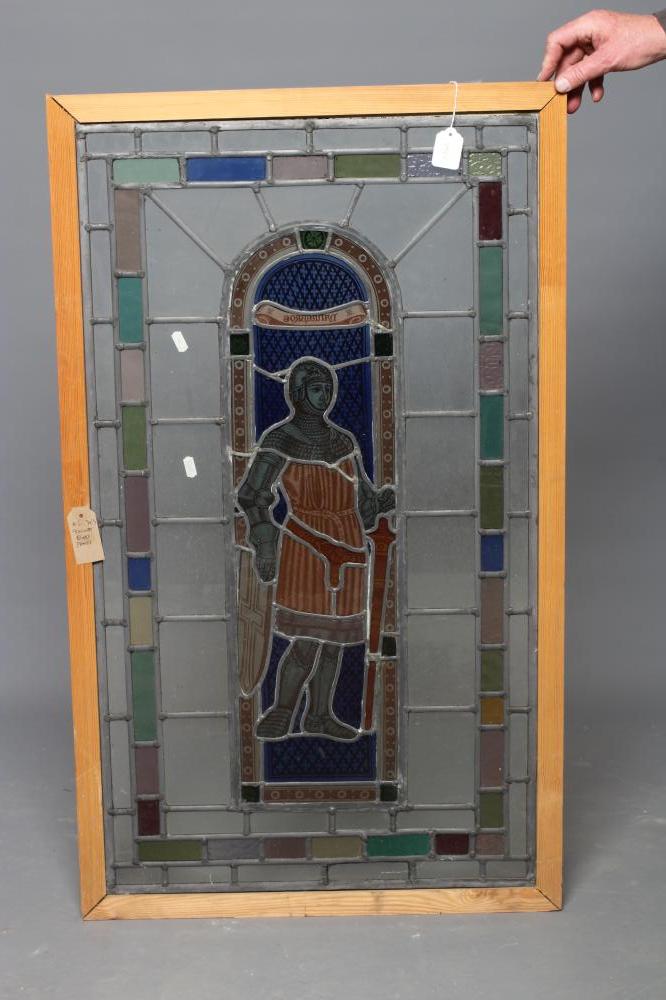 A LEADED STAINED AND PAINTED GLASS PANEL Image