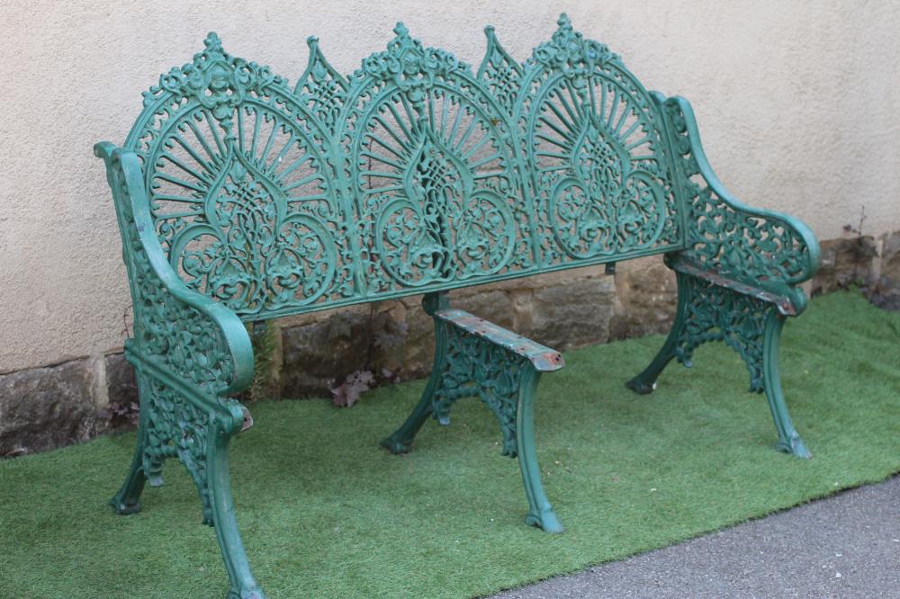 A COALBROOKDALE DESIGN CAST IRON BENCH, late 19th century, the back in the form of three pierced Image
