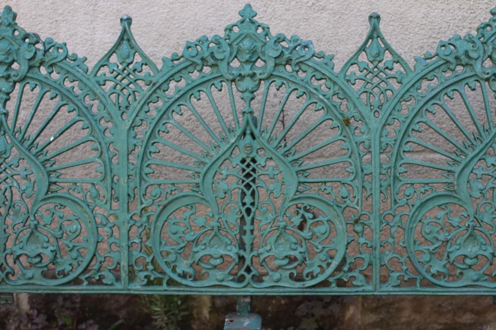 A COALBROOKDALE DESIGN CAST IRON BENCH, late 19th century, the back in the form of three pierced Image