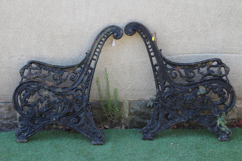 A PAIR OF VICTORIAN CAST IRON BENCH ENDS, mid/late 19th century, pierced and moulded with foliate Image