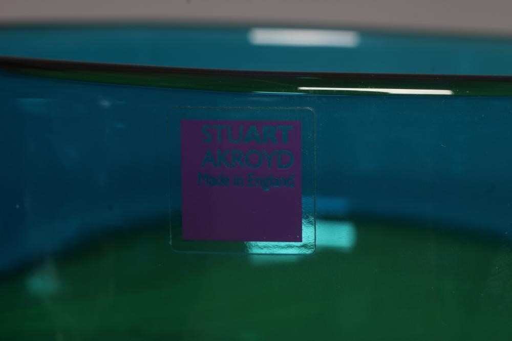 A STUART AKROYD GREEN LUDIC GLASS VASE of plain U form with a plain dark green rim, signed, Image