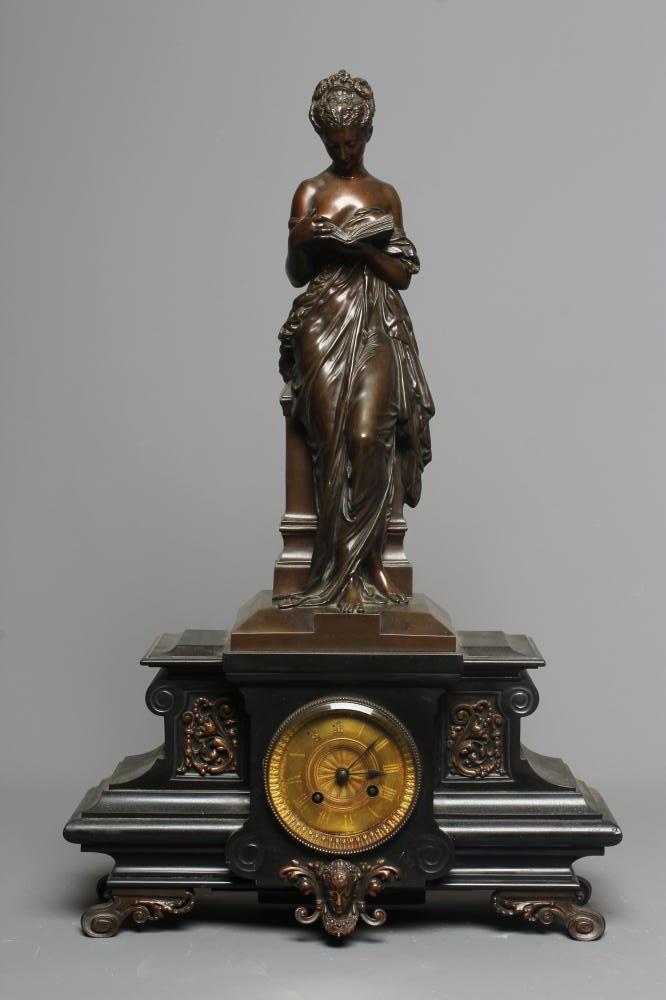 A FRENCH SLATE MANTEL CLOCK Image
