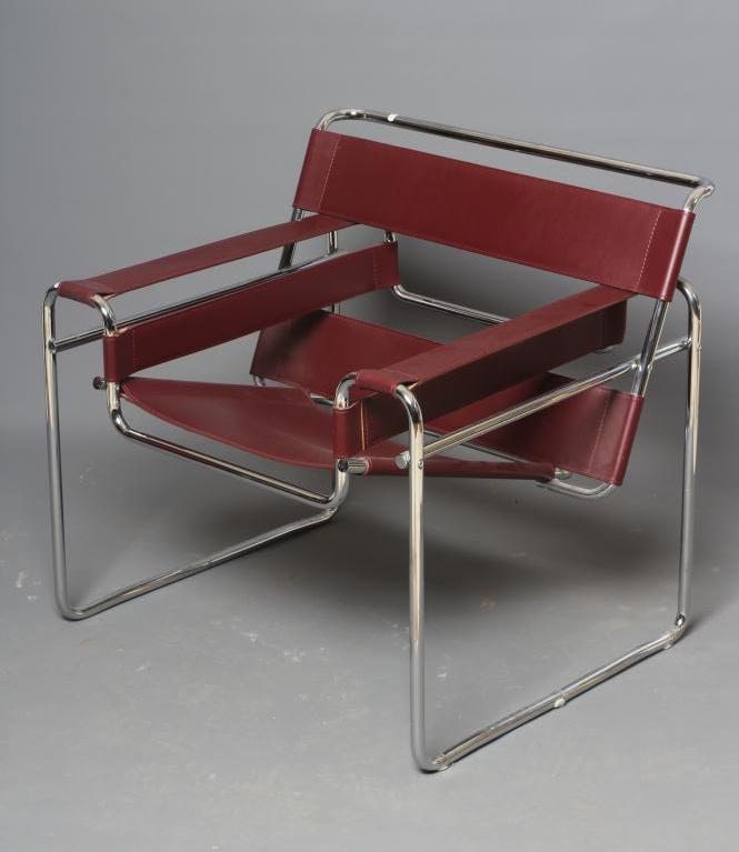 AFTER MARCEL BRUER - A WASSILY ARMCHAIR, modern, in chromed steel and brown leather, 31" w x 18" d x Image