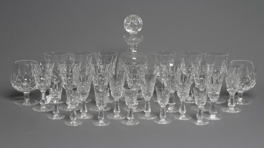 A WATERFORD KYLEMORE PATTERN GLASS TABLE SERVICE comprising six each red and white wines, sherry and Image