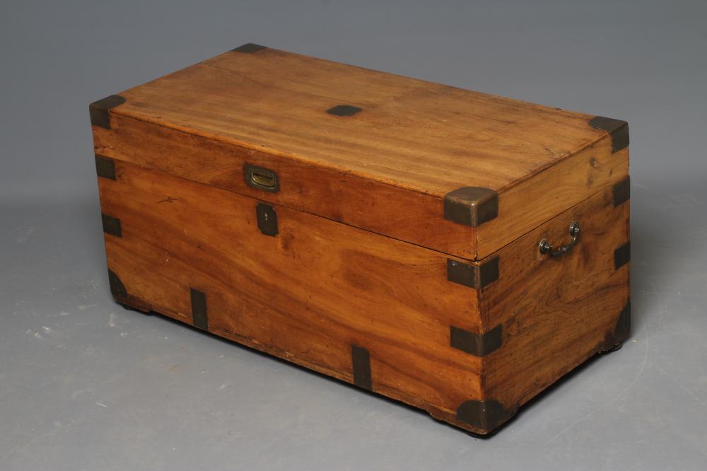 A CAMPHORWOOD AND BRASS MOUNTED CAMPAIGN STYLE TRAVEL CHEST Image