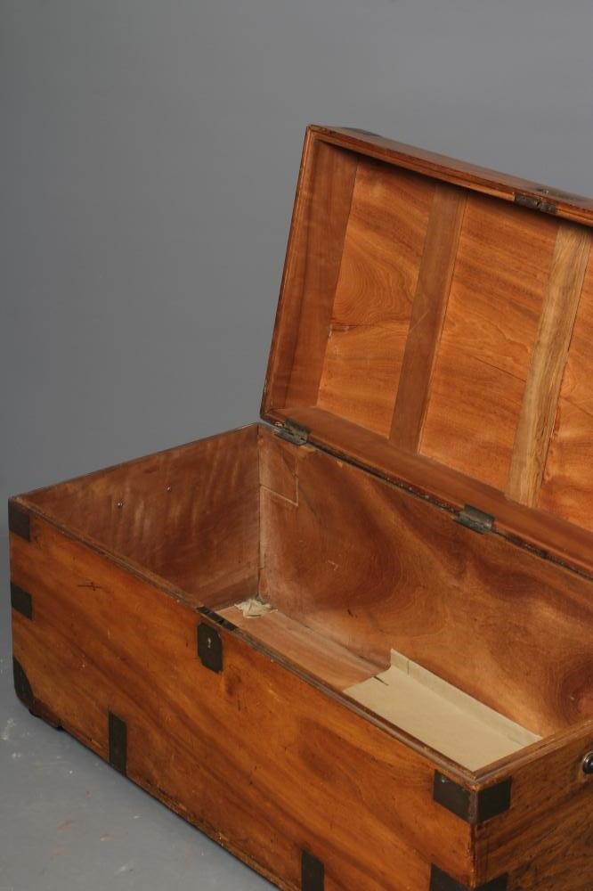 A CAMPHORWOOD AND BRASS MOUNTED CAMPAIGN STYLE TRAVEL CHEST Image