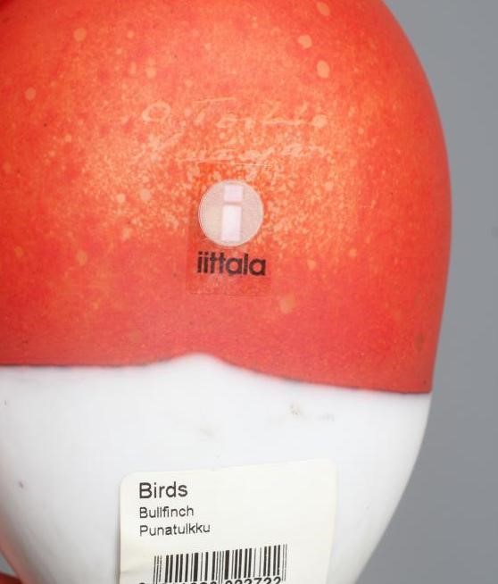 AN IITTALA GLASS BULLFINCH BY OIVA TOIKKA, engraved signature, original labels, 3 1/4" high Image