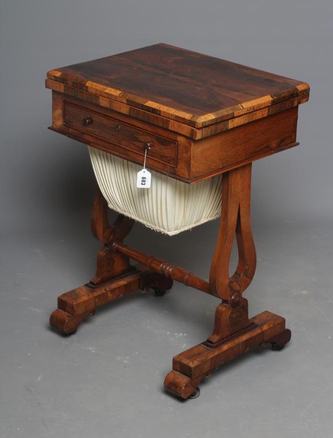 A VICTORIAN ROSEWOOD GAMES/WORKTABLE Image