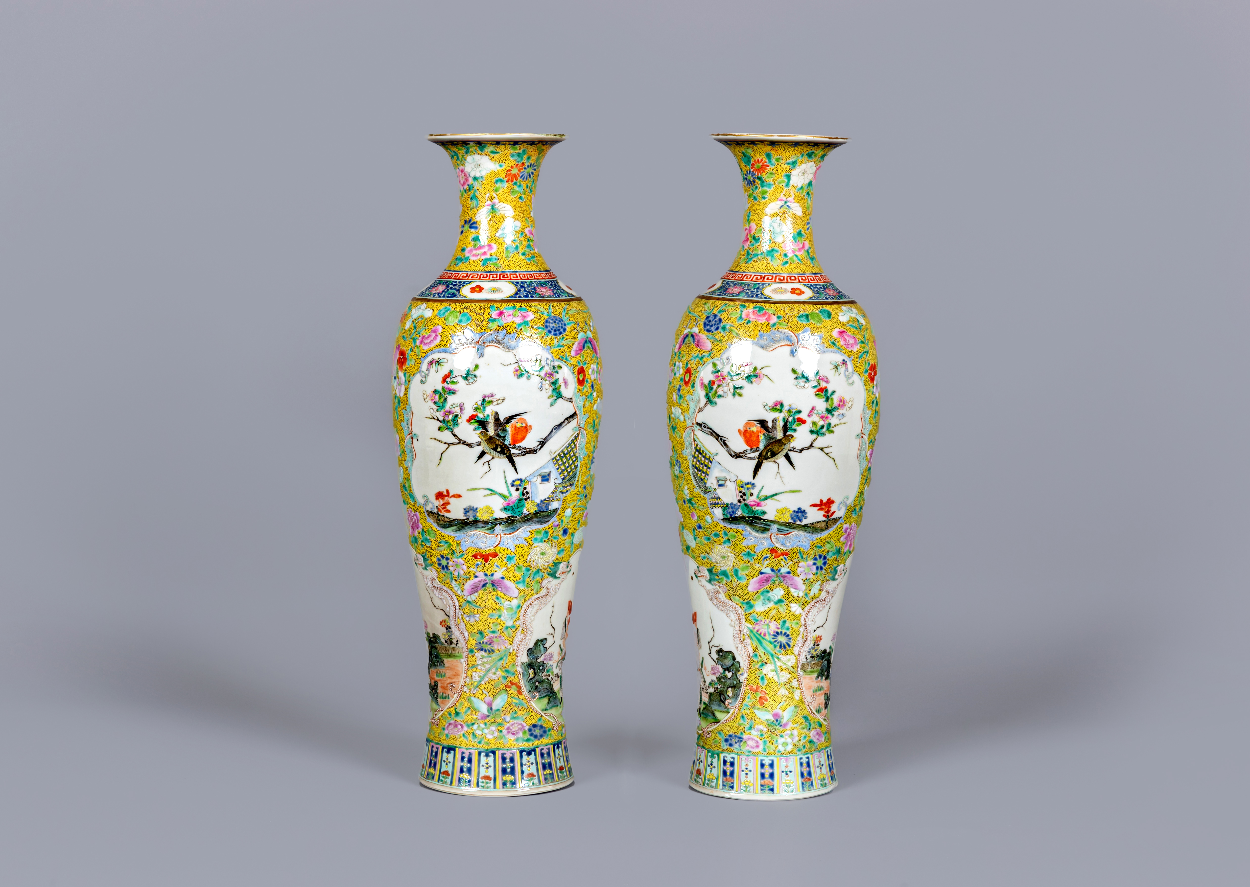 A PAIR OF CHINESE PORCELAIN VASES of slender inverted baluster form Image