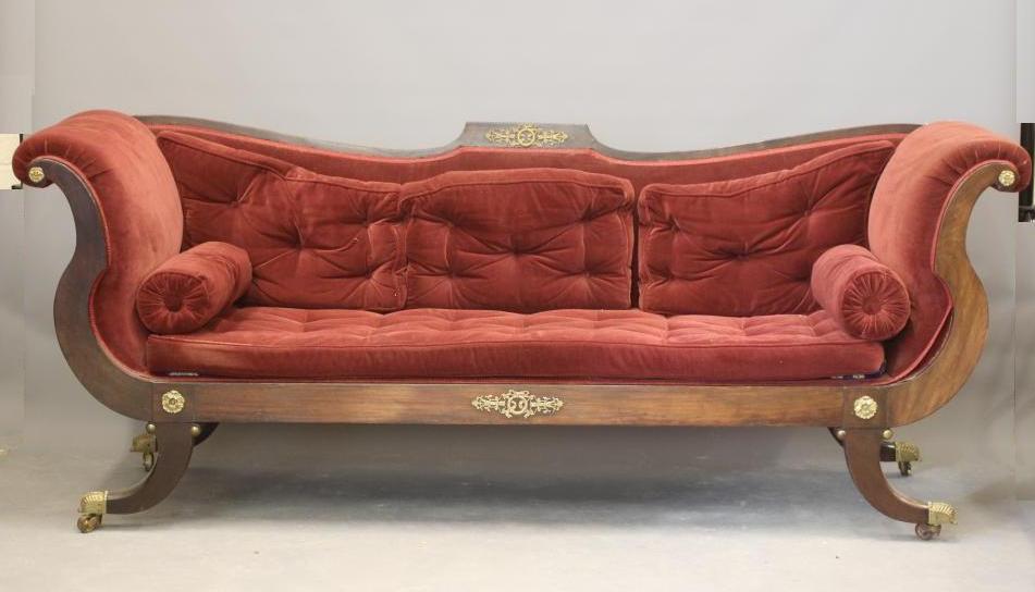 A REGENCY MAHOGANY SCROLL END SOFA Image