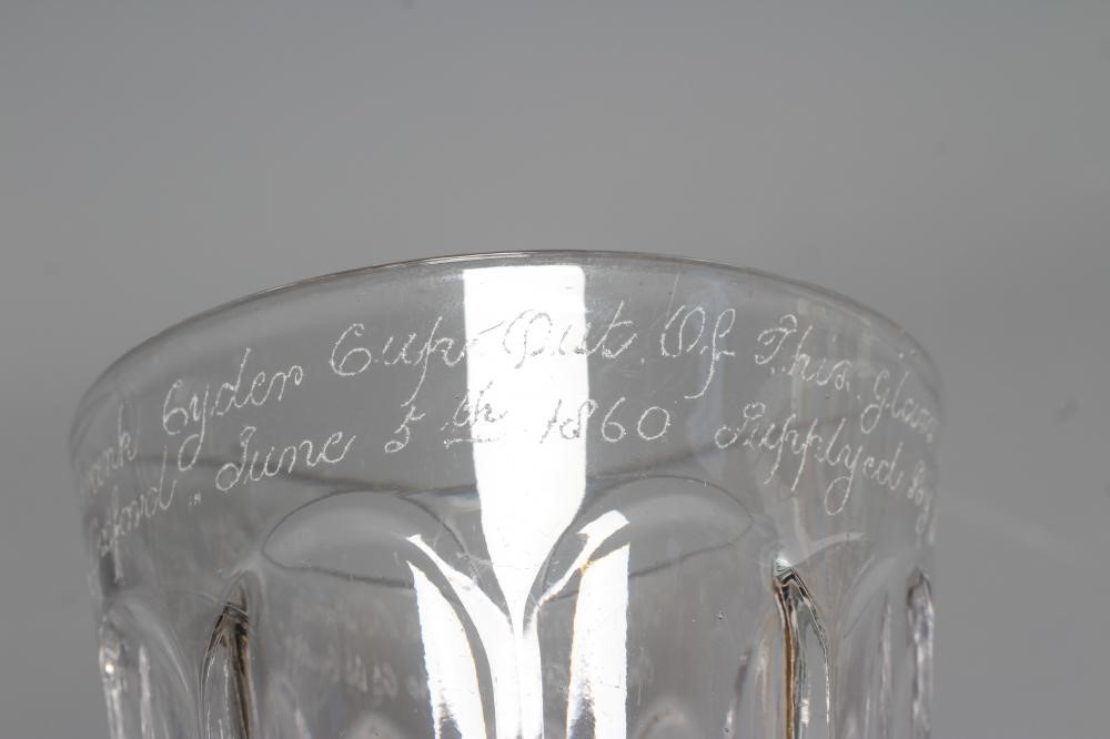 A PAIR OF VICTORIAN HEAVY GLASS TUMBLERS of panelled cylindrical form Image