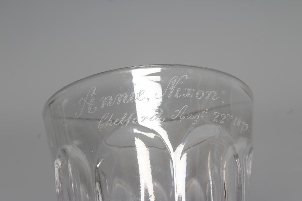 A PAIR OF VICTORIAN HEAVY GLASS TUMBLERS of panelled cylindrical form Image