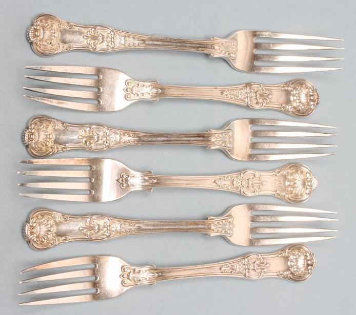 *A SET OF FIVE GEORGE IV SILVER DESSERT FORKS Image