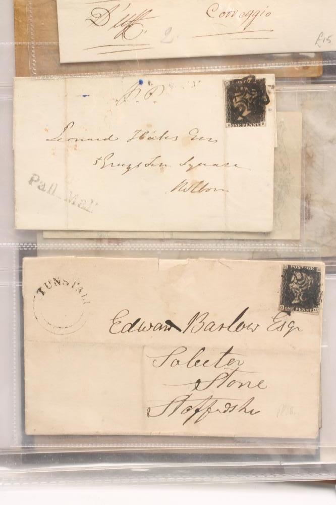 A FINE COLLECTION OF QUEEN VICTORIA POSTAL HISTORY including Penny Black etc. contained in a brown Image