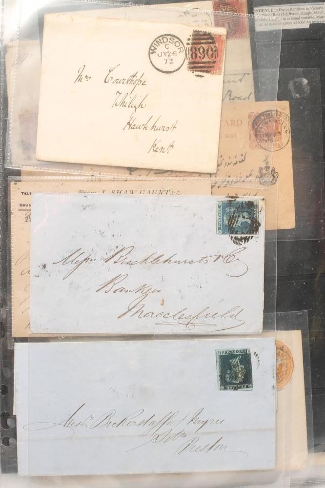 A FINE COLLECTION OF QUEEN VICTORIA POSTAL HISTORY including Penny Black etc. contained in a brown Image