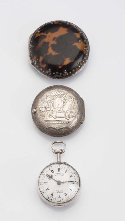 A GEORGE III OTTOMAN MARKET TORTOISESHELL AND SILVER TRIPLE CASED POCKET WATCH Image