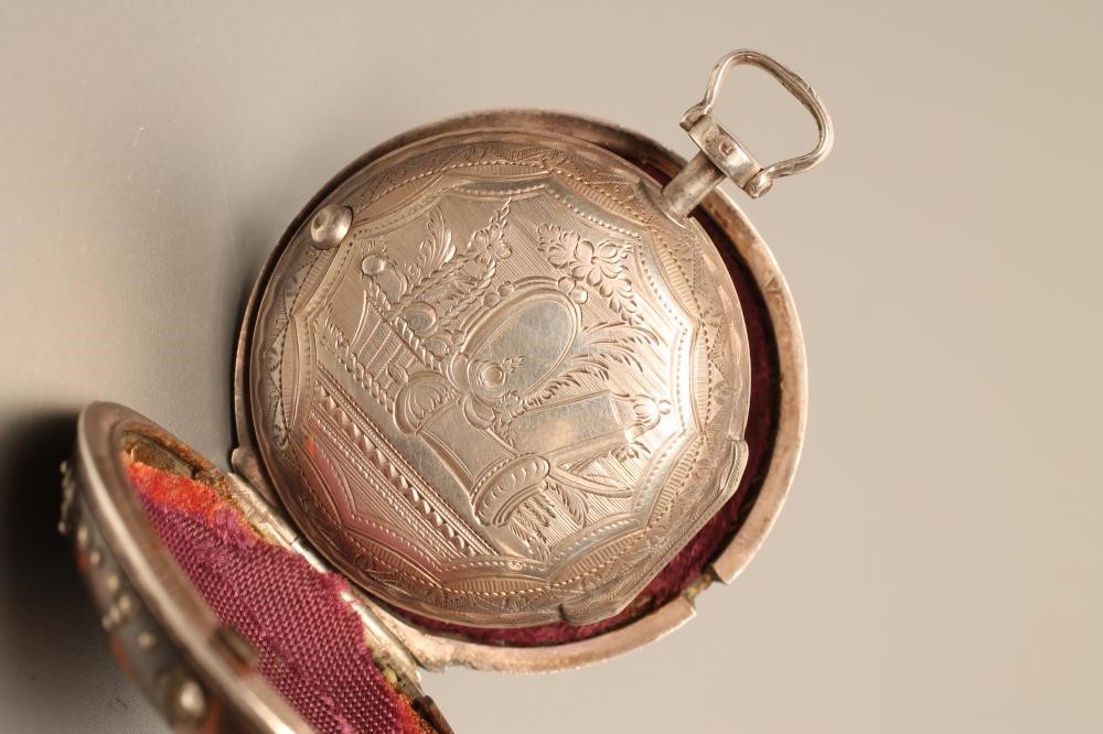 A GEORGE III OTTOMAN MARKET TORTOISESHELL AND SILVER TRIPLE CASED POCKET WATCH Image