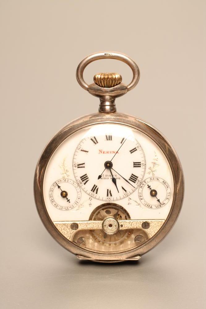 AN HEBDOMAS EIGHT DAY SILVER POCKET WATCH Image