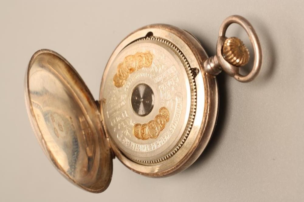 AN HEBDOMAS EIGHT DAY SILVER POCKET WATCH Image