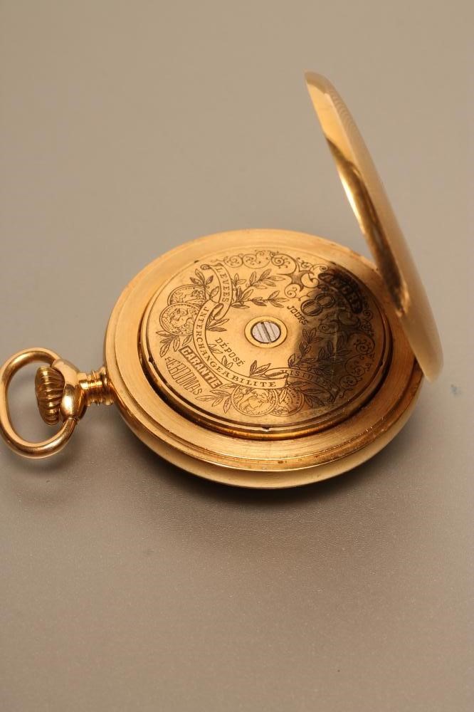 AN HEBDOMAS TOP WIND EIGHT DAY GOLD PLATED POCKET WATCH Image