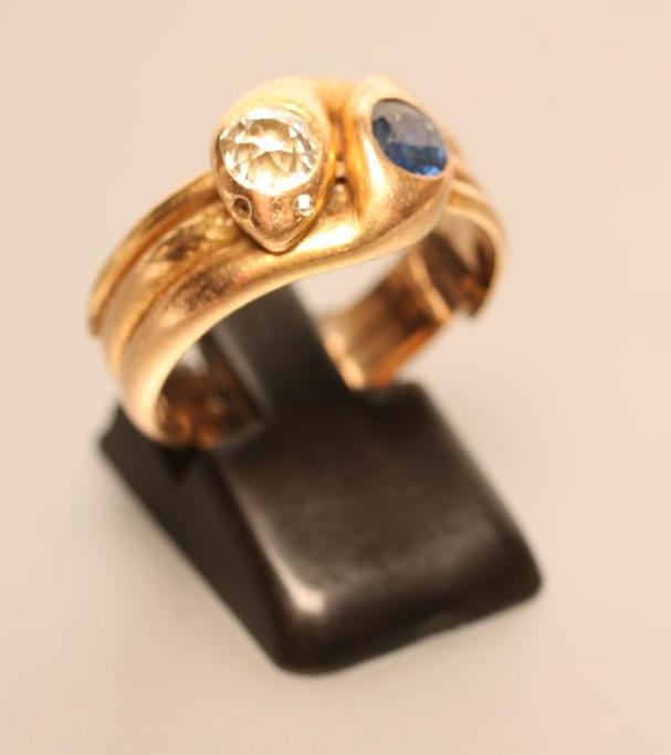 A GENTLEMAN'S DRESS RING as two entwined snakes Image