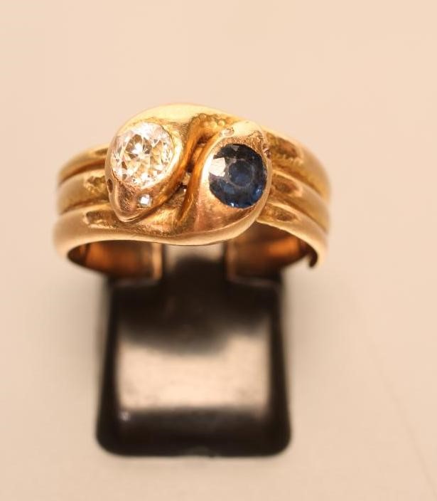 A GENTLEMAN'S DRESS RING as two entwined snakes Image