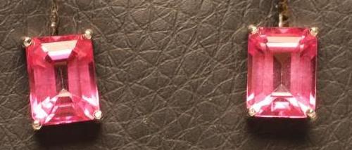 A PAIR OF PINK TOPAZ EAR STUDS Image