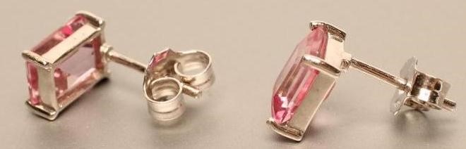 A PAIR OF PINK TOPAZ EAR STUDS Image