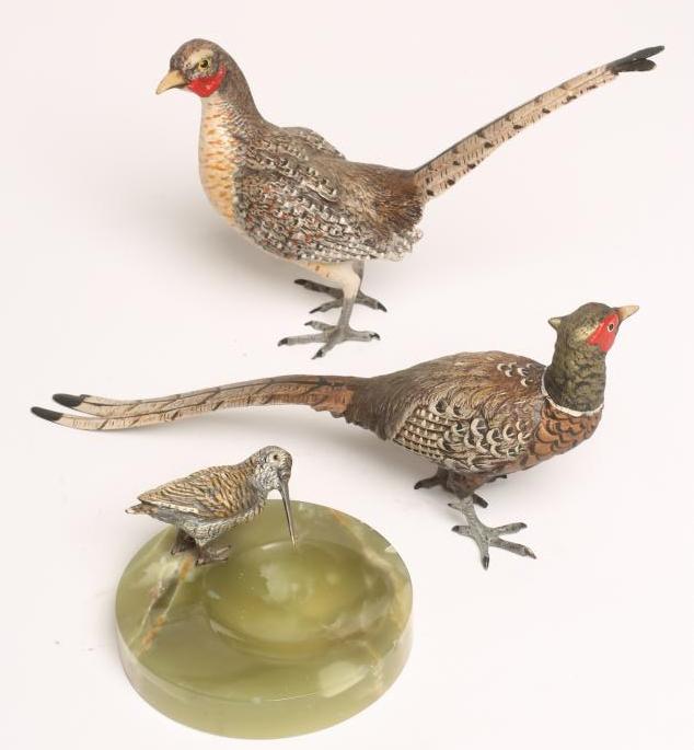 A BRACE OF AUSTRIAN COLD PAINTED BRONZE PHEASANTS Image