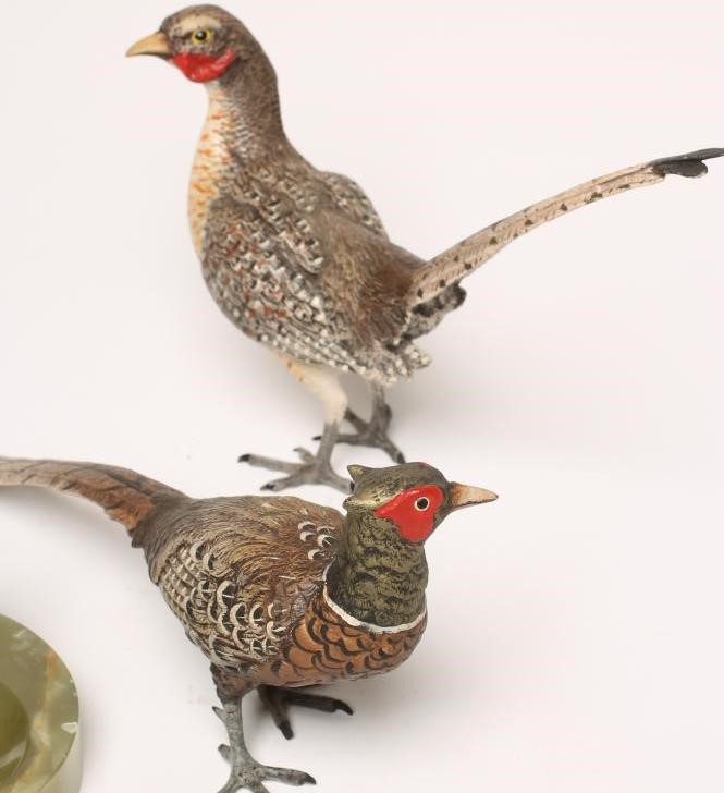 A BRACE OF AUSTRIAN COLD PAINTED BRONZE PHEASANTS Image