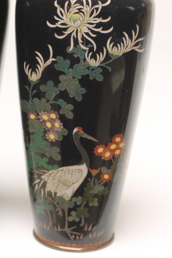 A PAIR OF JAPANESE CLOISONNE ENAMEL VASES of rounded flared square section Image